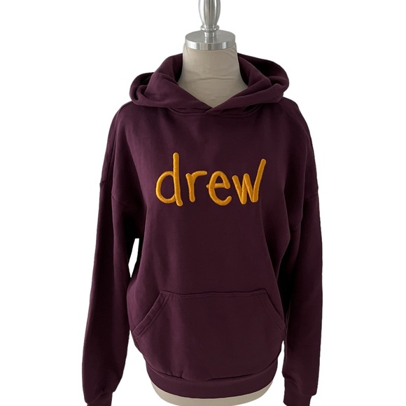 DREW HOUSE JUSTIN BIEBER BURGUNDY YELLOW EMBROIDERED LOGO HOODIE TOP XS - Picture 5 of 9